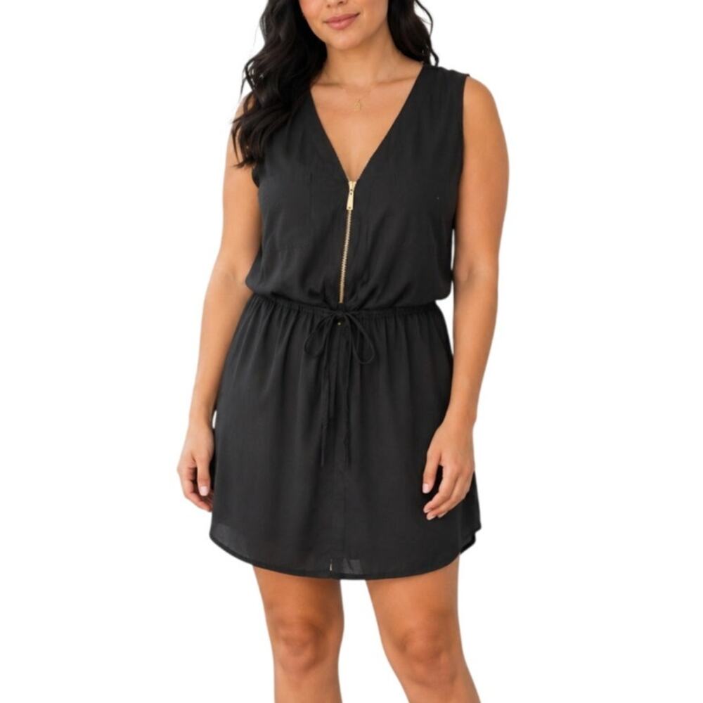 GBG by Guess Black Gold Zip Mini Dress XL Utility Glam Going Out